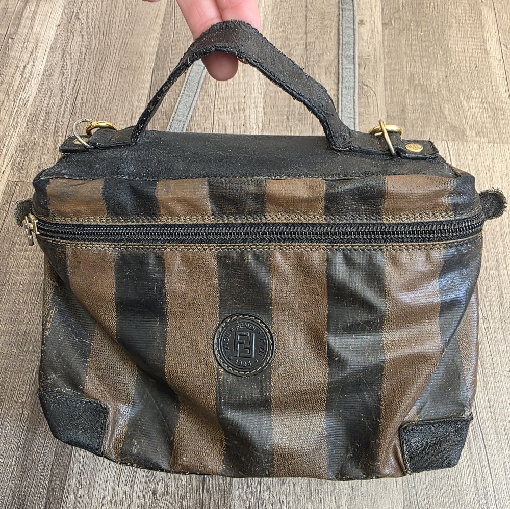 FENDI Pequin Striped Crossbody Bag Upcycled Designer Authentic Flawed Preppy Y2K - Picture 4 of 16